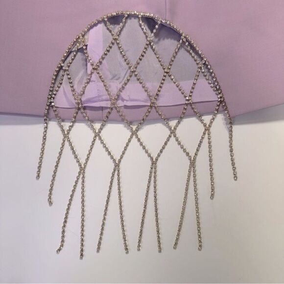 NEW AREA Crystal Fishnet Diamanté Mini Skirt Lavender Size 2 - Picture 9 of 12